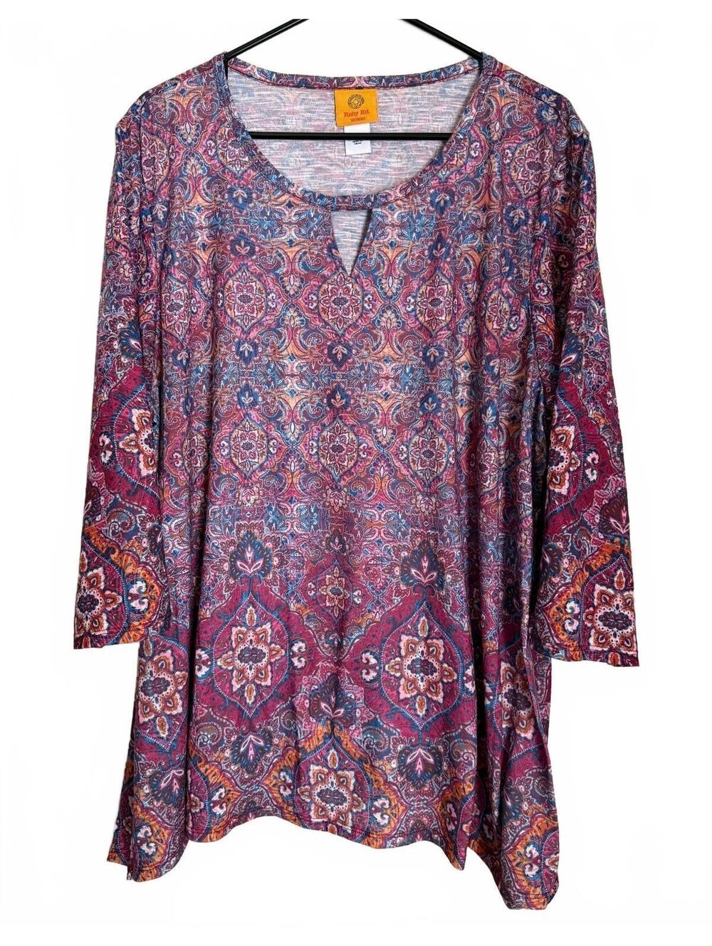 Ruby Rd. Women's Blouse Shirt Top Size 3X Floral Pink Blue Cottage Coquette